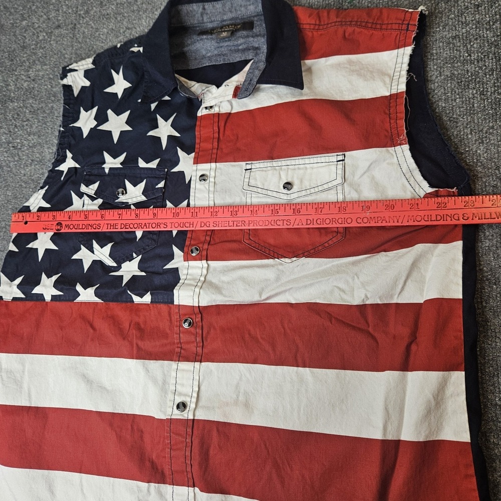 Cody James Mens Sleeveless Pearlsnap Shirt Size Medium Patriotic Flag Cowboy - Picture 5 of 7